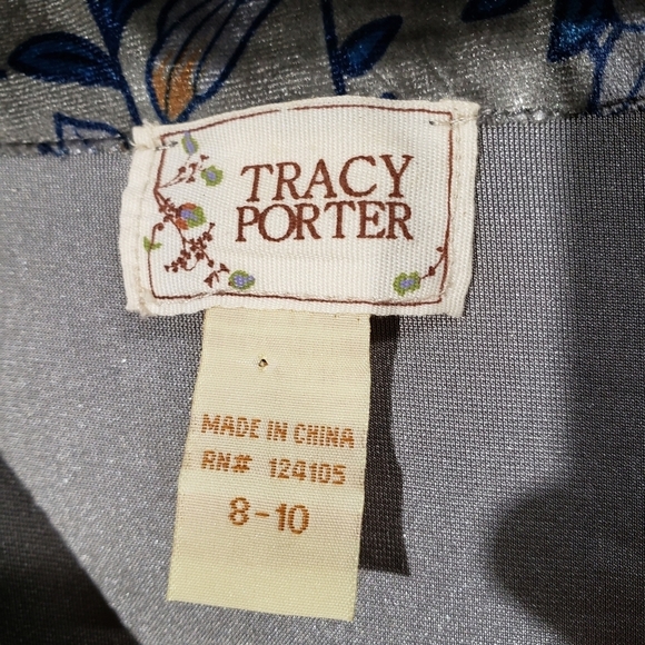 Tracy Porter Velvet Dress Sleeveless‎ 8 Grey Floral Print Crochet Trim - Picture 4 of 9